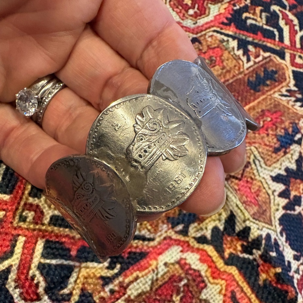 Handmade Artisan Coin Cuff Bracelet Mexican Peso 1981